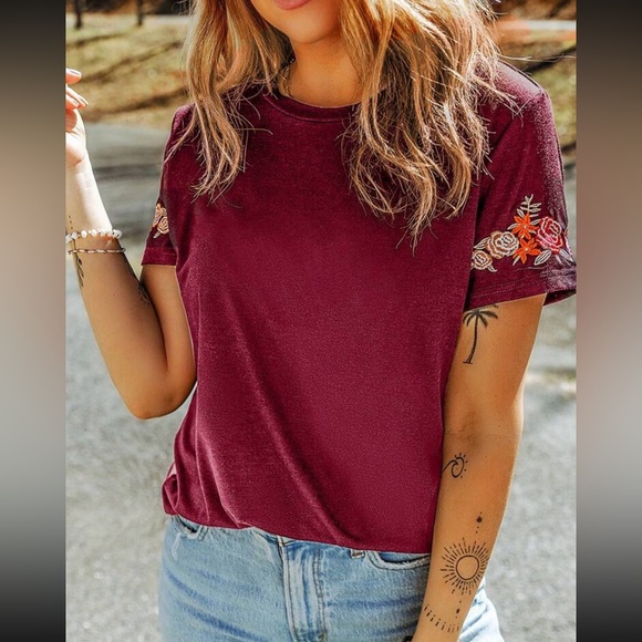 Boho floral embroidered short sleeve blouse - Picture 9 of 15